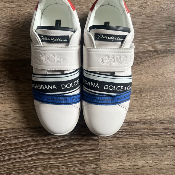 Dolce Gabbana White Sneakers with Red and Blue Accents